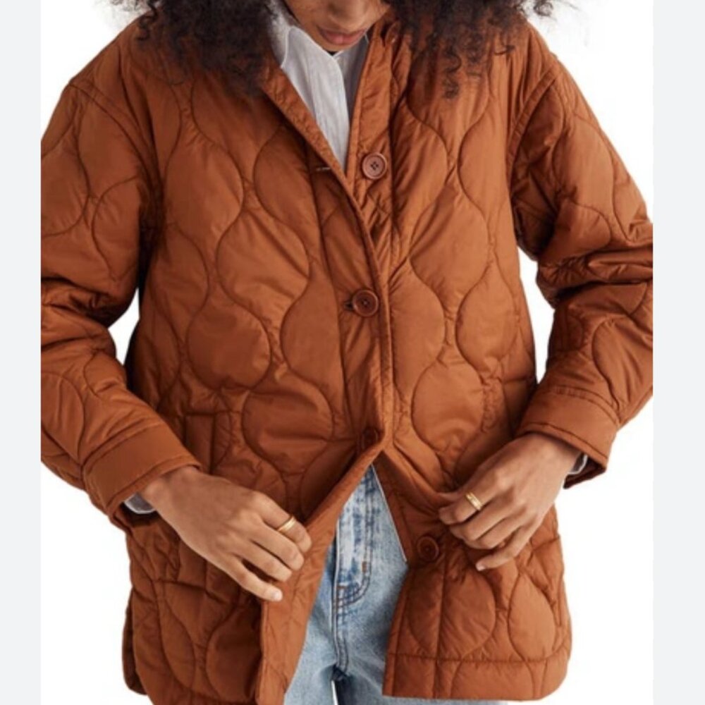 Madewell Airpuff Quilted Shirt Jacket in Warm Coffee, size XS